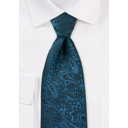 Dark Teal Paisley Silk Tie
