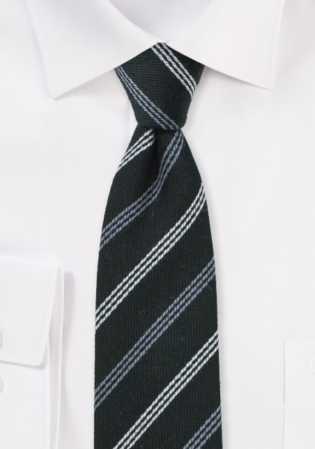 Black and Gray Striped Wool Tie
