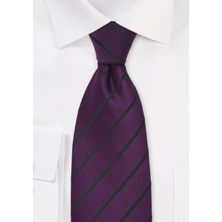 Eggplant and Black Striped Tie in Long Length