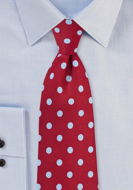 Cherry Red Tie with Light Blue Polka Dots