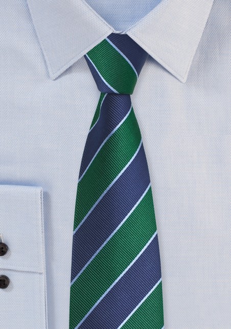 Repp Striped Skinny Tie in Green and Blue