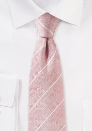 Blush Pink Linen Tie with White Stripes