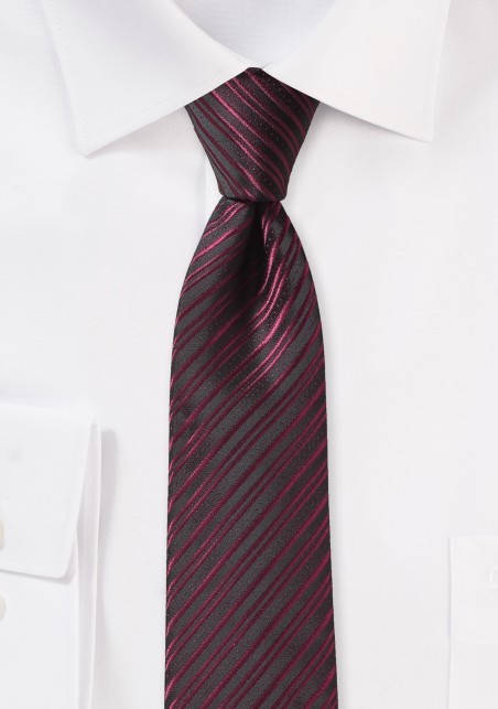 Burgundy Skinny Tie with Stripes