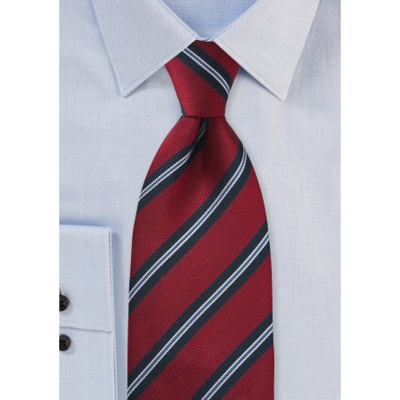 XL Length Regimental Tie in Red and Navy Blue