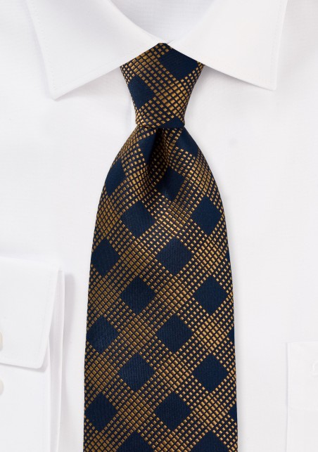 Diamond Patterned Tie in Blue and Copper
