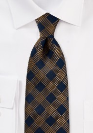Diamond Patterned Tie in Blue and Copper