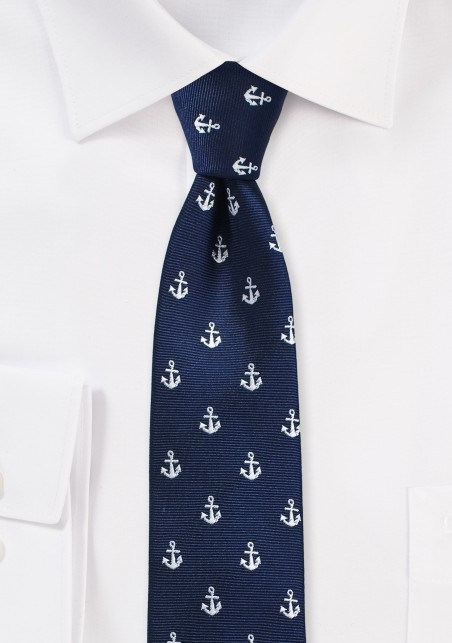 Nautical Theme Skinny Tie in Navy