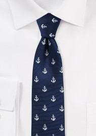 Nautical Theme Skinny Tie in Navy
