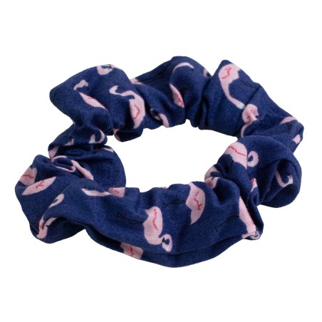flamingo print scrunchie in navy and pink