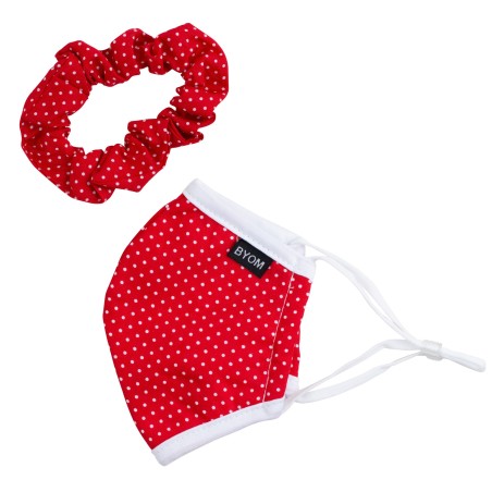 polka dot mask and scrunchie set in red