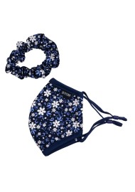 blue flower print mask and hair scrunchie for kids