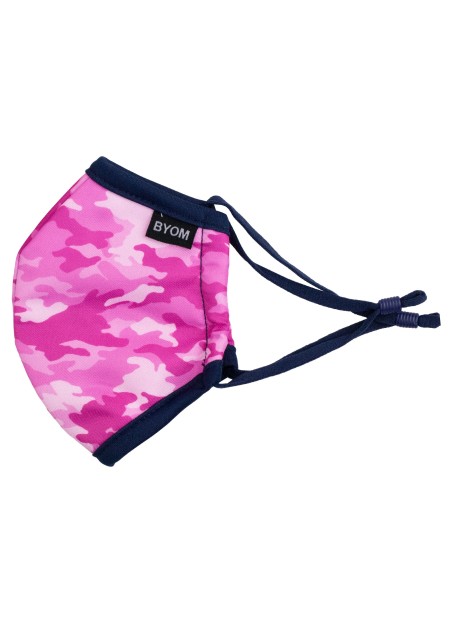 pink camo print face mask in washable cotton boys and girls size