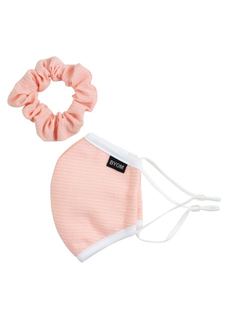 peach pink kids face mask and hair scruchie set in cotton