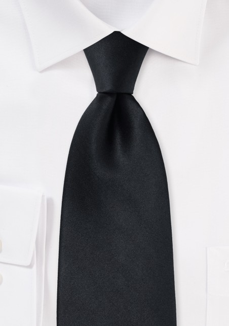 Solid Black Silk Necktie in XXL