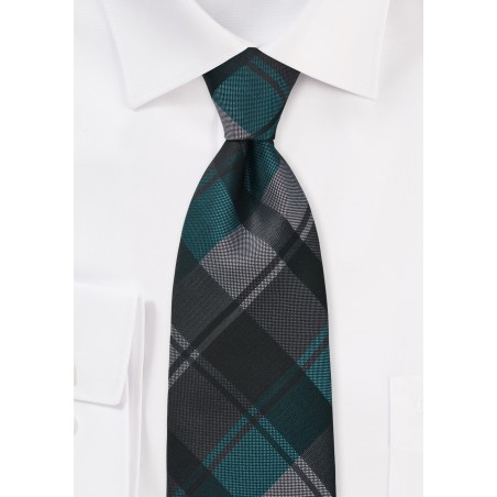 Large Plaid Tie in Charcoal and Teal