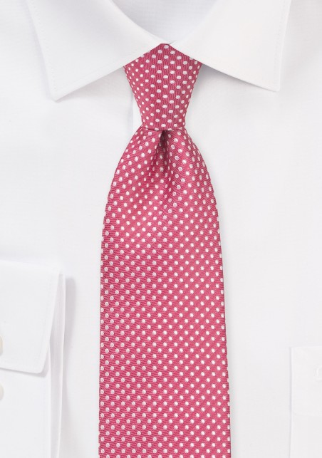 Dark Coral Red Tie with Silver Dots