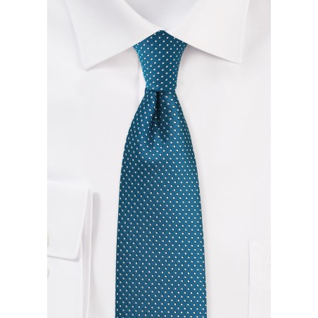 Teal Pin Dot Tie in Skinny Cut