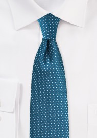 Teal Pin Dot Tie in Skinny Cut