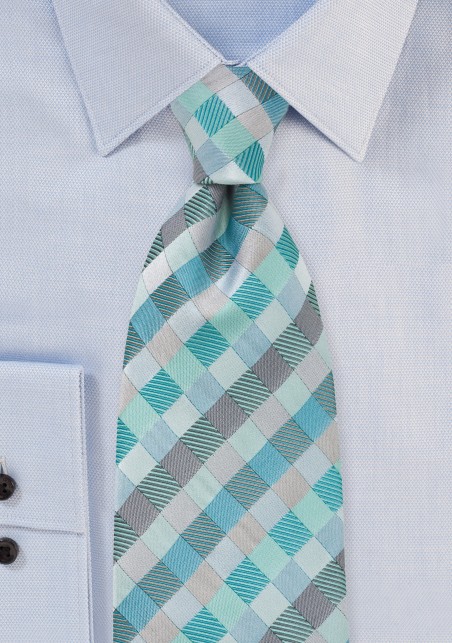 Patchwork Design Kids Tie in Aquas