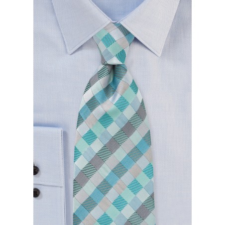 Patchwork Design Kids Tie in Aquas