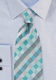Patchwork Design Kids Tie in Aquas