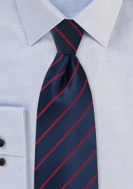 Midnight Blue Tie with Persian Red Stripes in XL Length