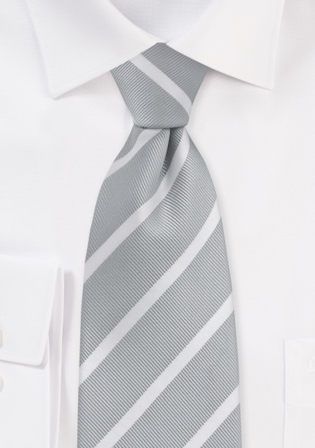 Silver and White Striped Tie in XL