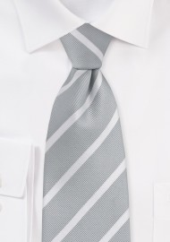 Silver and White Striped Tie in XL