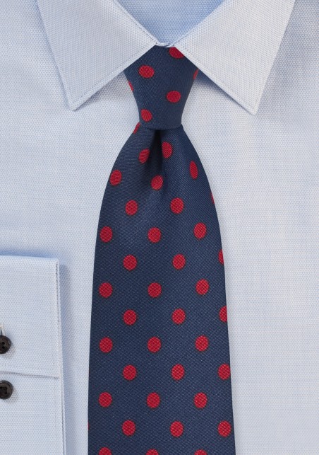 Navy Tie with Red Polka Dots