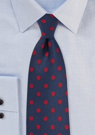 Navy Tie with Red Polka Dots