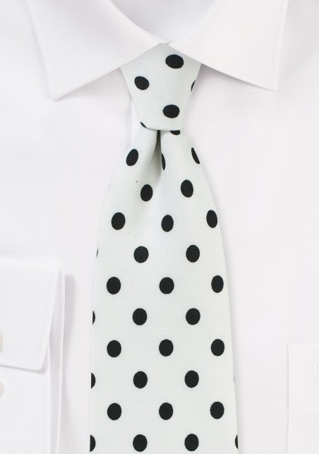 White Designer Tie with Navy Polka Dots