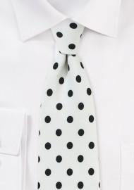 White Designer Tie with Navy Polka Dots