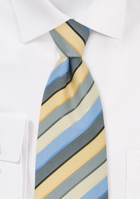 Striped Mens Ties - Blue, Yellow, and Gray Striped Tie