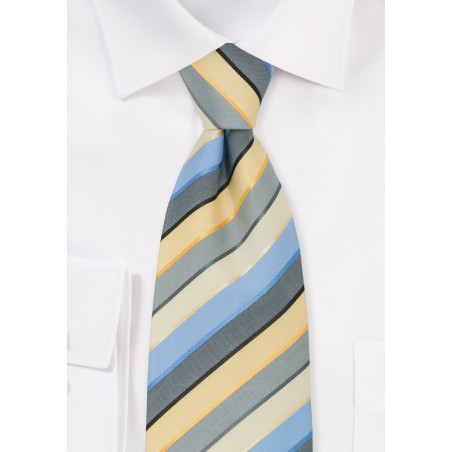 Striped Mens Ties - Blue, Yellow, and Gray Striped Tie