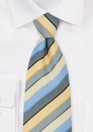 Striped Mens Ties - Blue, Yellow, and Gray Striped Tie