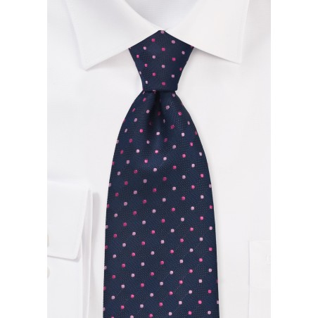 Navy Tie with Pink Polka Dots