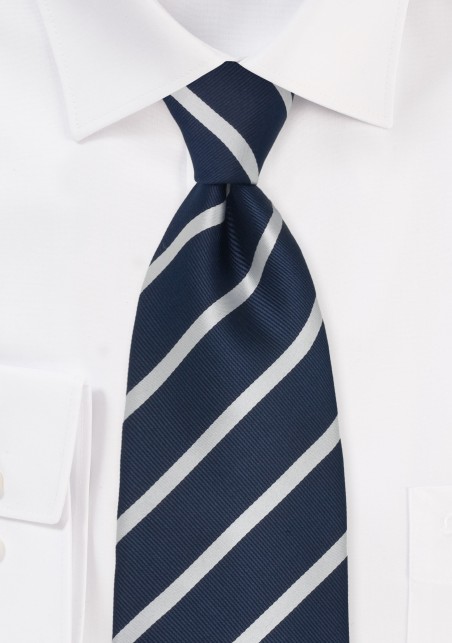 Extra Long Tie in Navy Blue and Silver