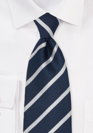 Extra Long Tie in Navy Blue and Silver