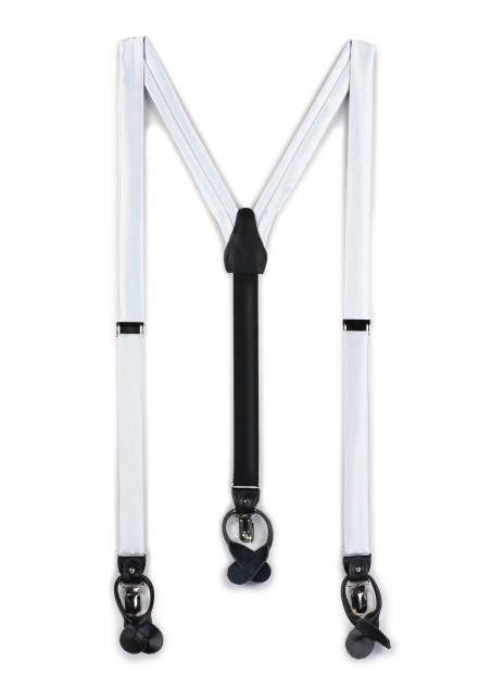 solid white formal mens suspenders in satin fabric
