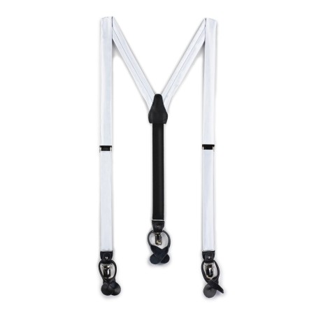 solid white formal mens suspenders in satin fabric