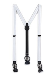 solid white formal mens suspenders in satin fabric