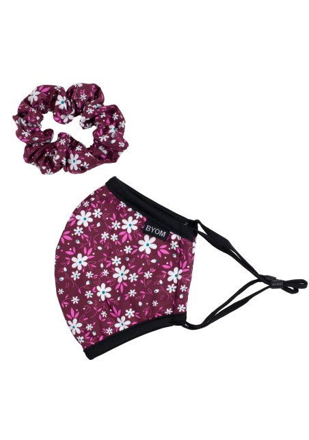 scrunchie and mask set for kids with floral design