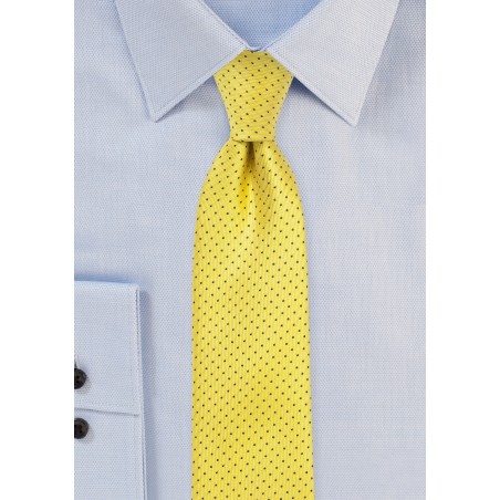 Skinny Pin Dot Tie in Bright Yellow and Navy