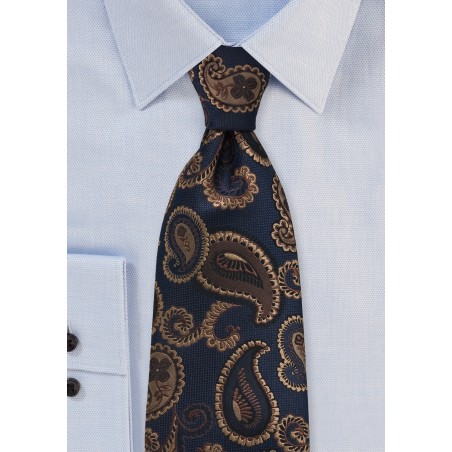 Paisley Tie in Navy and Browns