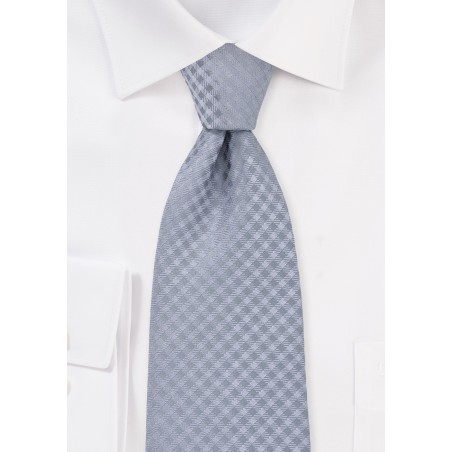 Extra Long Gingham Check Tie in Silver