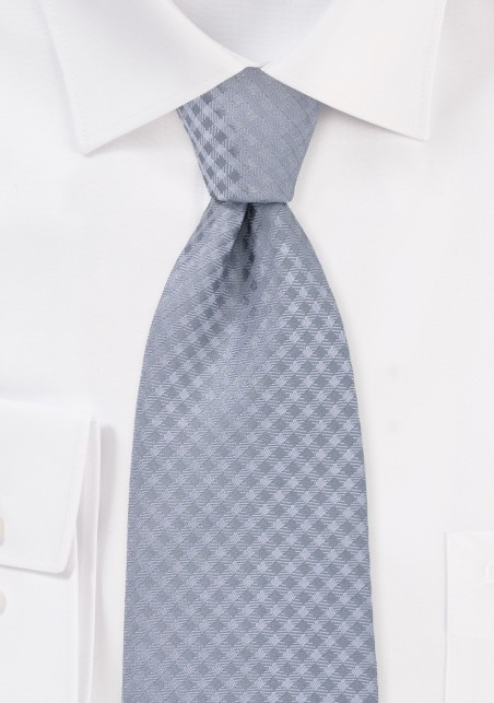 Gingham Check Kids Tie in Classic Silver Gray