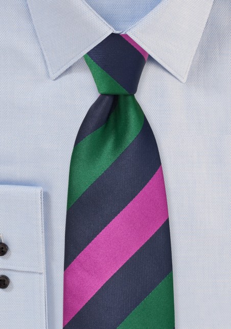 Striped Tie in Navy, Hunter Green, Fuchsia