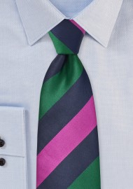Striped Tie in Navy, Hunter Green, Fuchsia