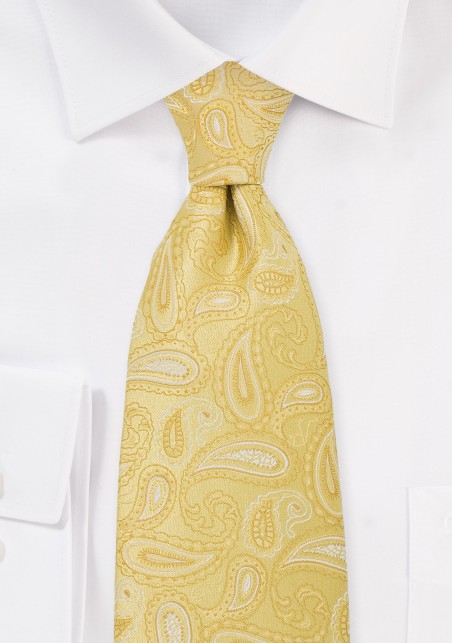 XL Bright Yellow Paisley TIe