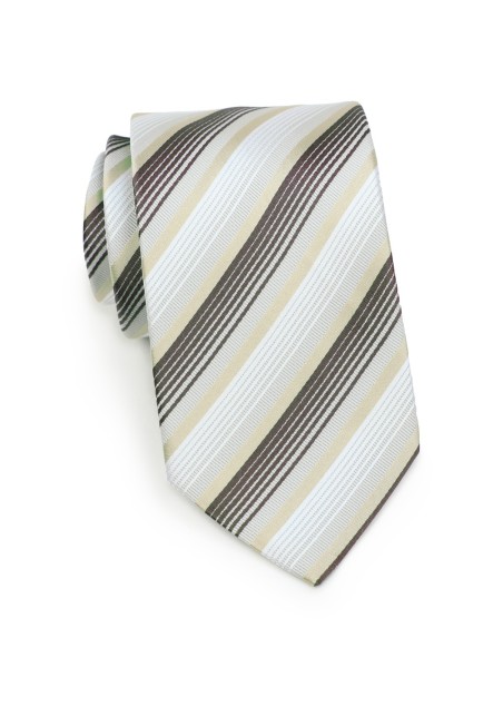 Striped Tie in Whites, Golds and Charcoals Rolled up